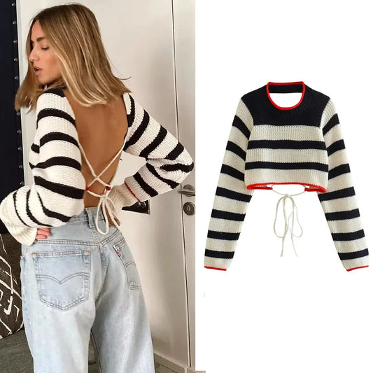 Striped Cropped Knit Sweater