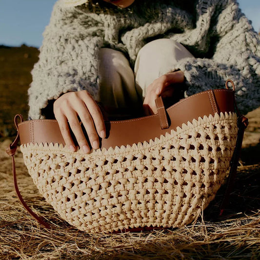 Retro Boho Large Woven Basket Bag