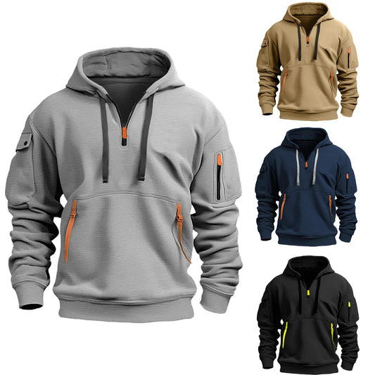 Multi-Pocket Fleece Hooded Sweatshirt