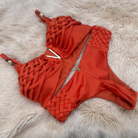 Crochet V-Neck Bikini Set