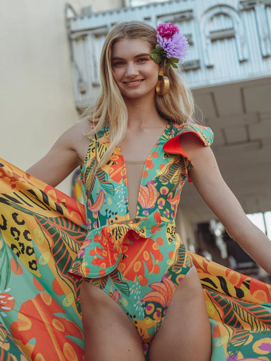 Ruffled Floral One-Piece Swimsuit
