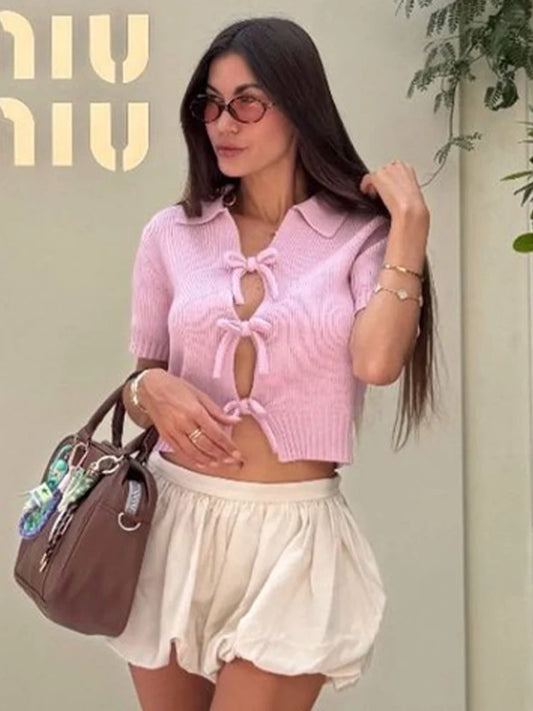 2025 Bow Detail MIUMIU Knit Top