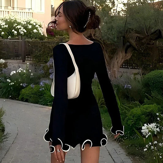 Pleated Long Sleeve Mini Dress