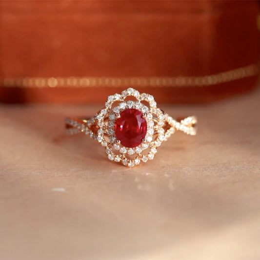 18K Rose Gold Ruby Flower Ring