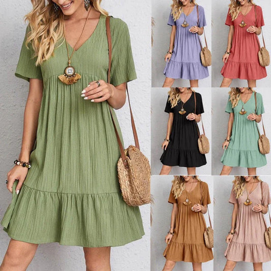 Loose Pleated V-Neck Dress