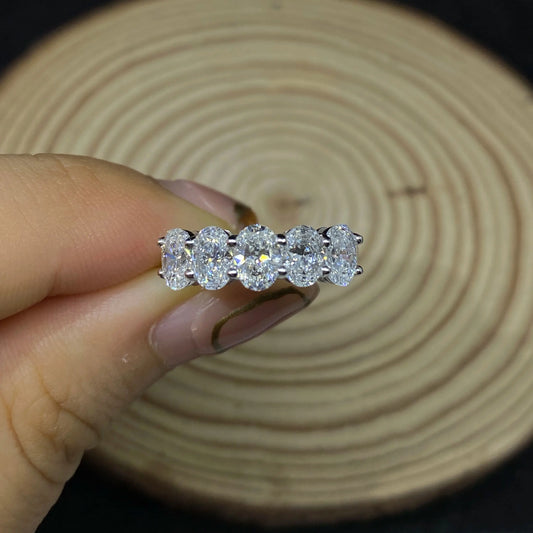 5pcs 14K White Gold Oval Diamond Rings