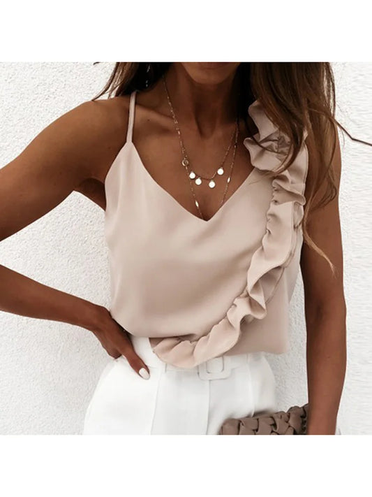 Ruffle V-Neck Backless Blouse